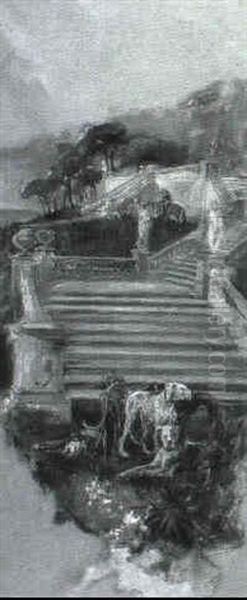 Podencos Oil Painting by Mariano Benlliure Y Gil