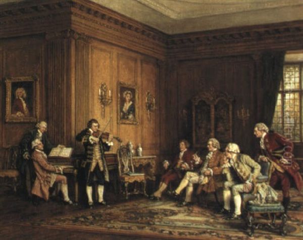 A Regital Oil Painting by Frank Moss Bennett