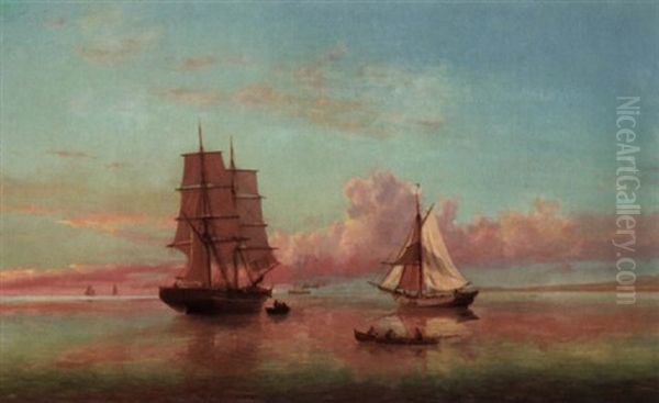 Robater Moter Seilskuter Oil Painting by Johan Jakob Bennetter