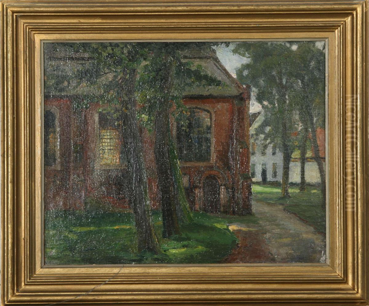 Kyrkomotiv Oil Painting by Gerda Maria Ahlm