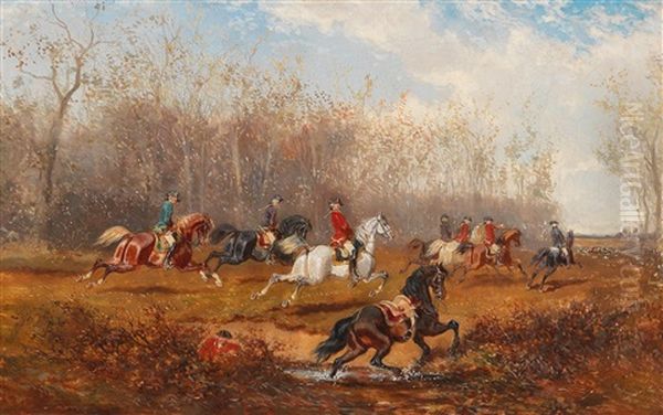 Hunting Party Oil Painting by Alexander Franz Von Bensa