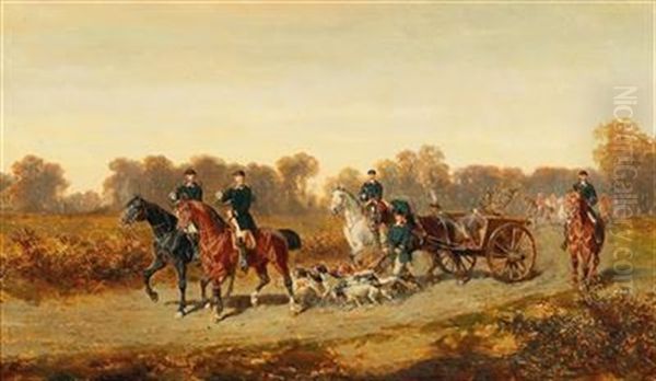 The Return Of The Hunters Oil Painting by Alexander Ritter Von Bensa