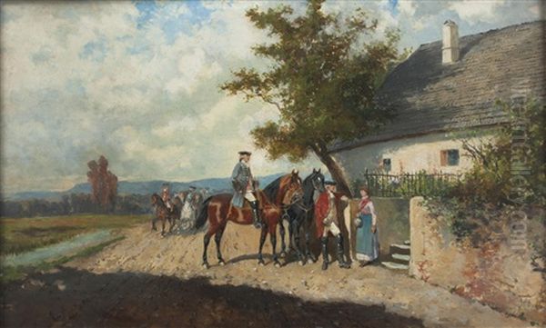 Picnic On An Outing Oil Painting by Alexander Ritter Von Bensa