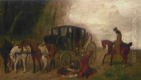Uberfall Auf Reisekutsche Oil Painting by Alexander Ritter Von Bensa