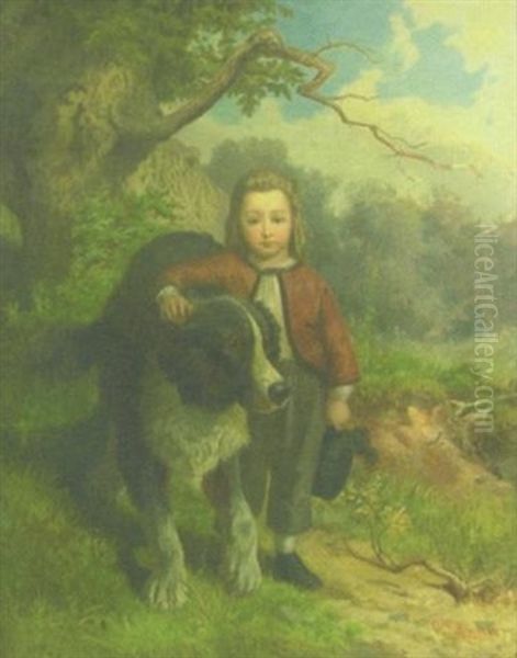 Portrait Of A Boy With A Dog Oil Painting by George Frederick Bensell