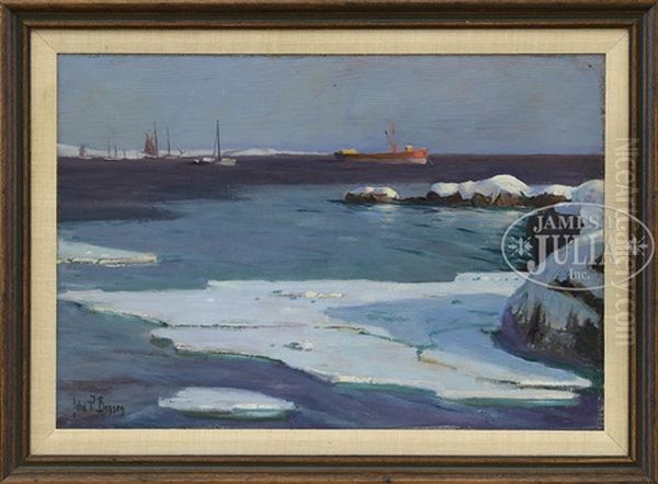 Kittery Harbor, Winter Oil Painting by John P. Benson