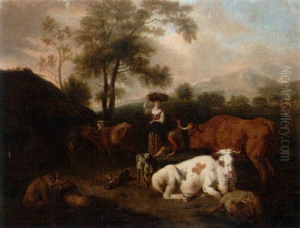 Landskap Med Herdar Och Boskap Oil Painting by Johannes van der Bent