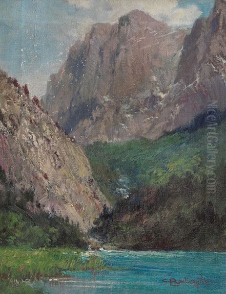 Paesaggio Montano Con Laghetto Oil Painting by Cesare Bentivoglio