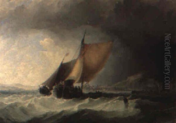 Fishings Smacks Off Burntisland Oil Painting by Charles Bentley