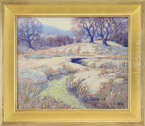 Winter Landscape With Sunlit Stream Oil Painting by John William Bentley