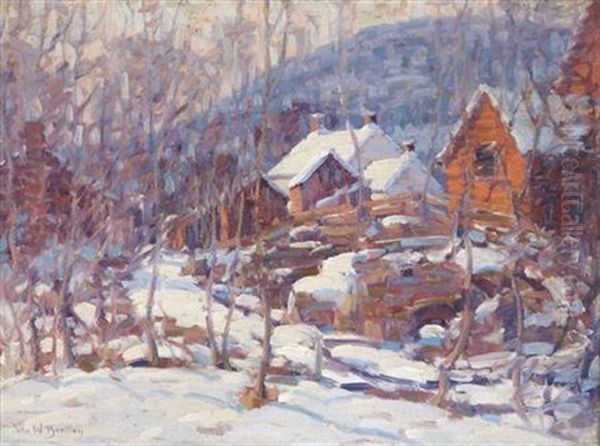 Houses In The Catskills, Winter Oil Painting by John William Bentley