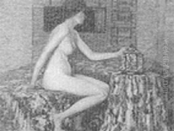 Nude By A Chinese Lantern Oil Painting by John William Bentley