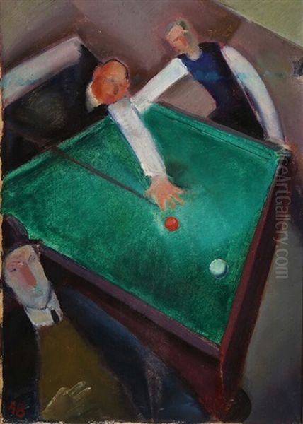 Billiard Players Oil Painting by Axel Bentzen