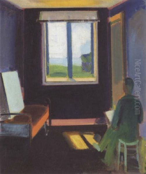 Mand Siddende Ved Vindue Oil Painting by Axel Bentzen