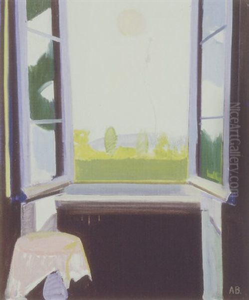 Interior Og Udsigt Gennem Abendstaende Vindue Oil Painting by Axel Bentzen