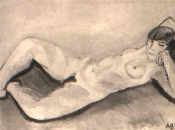 Liggende N+genmodel Oil Painting by Axel Bentzen