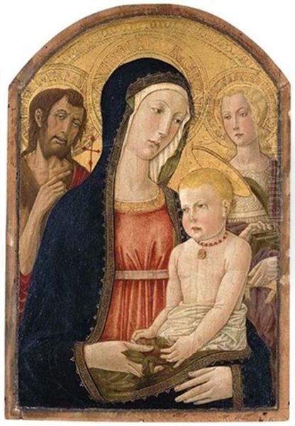 The Madonna And Child With A Pomegranate With Saint John The Baptist And Saint Catherine Of Alexandria Oil Painting by  Benvenuto di Giovanni