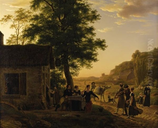 Les Musiciens Ambulants - The Strolling Musicians Oil Painting by Antoine Beranger