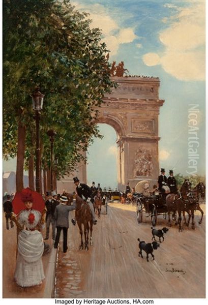 L'arc De Triomphe, Champs-elysees Oil Painting by Jean Beraud