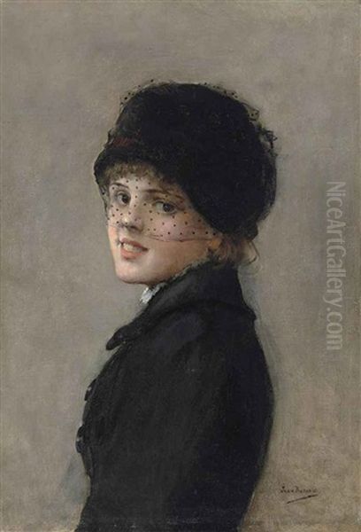 Portrait D'une Jeune Parisienne Oil Painting by Jean Beraud