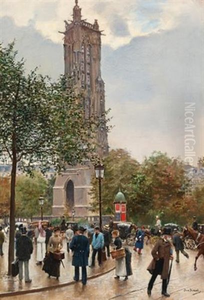 La Tour Saint Jacques Oil Painting by Jean Beraud