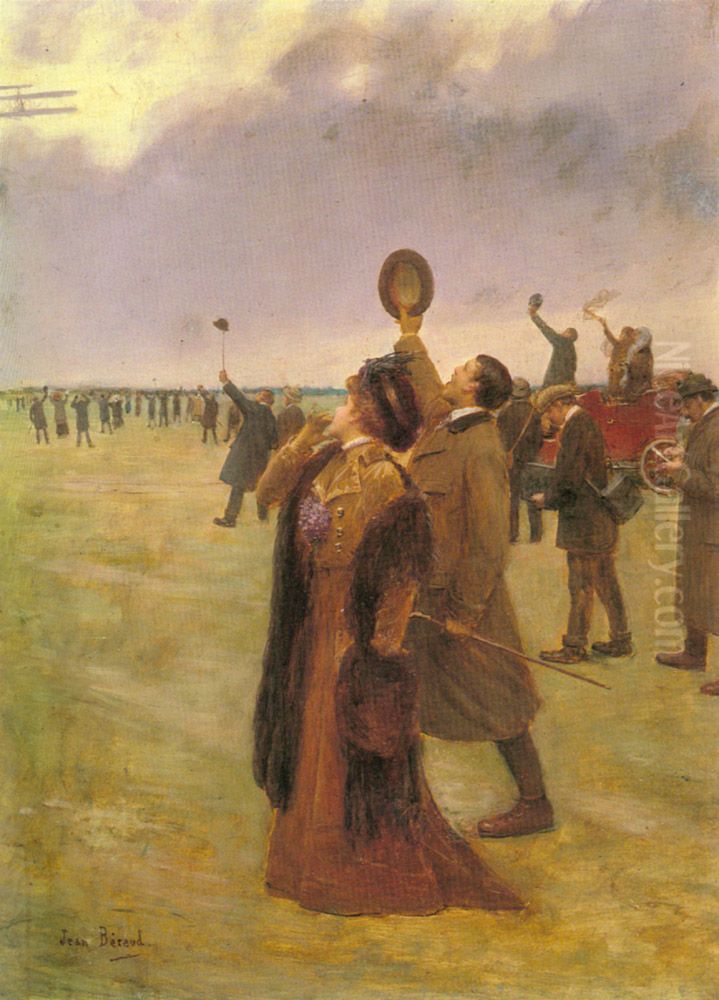 Envole D'un Biplan Type Wright Oil Painting by Jean Beraud