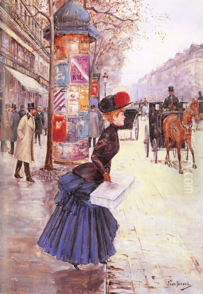 Jeune Femme Traversant Le Boulevard Oil Painting by Jean Beraud