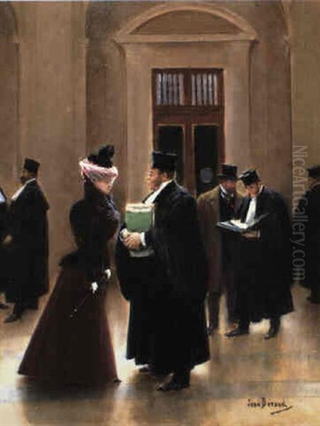Conversation Au Palais De Justice, Salle Des Pas Perdus Oil Painting by Jean Beraud
