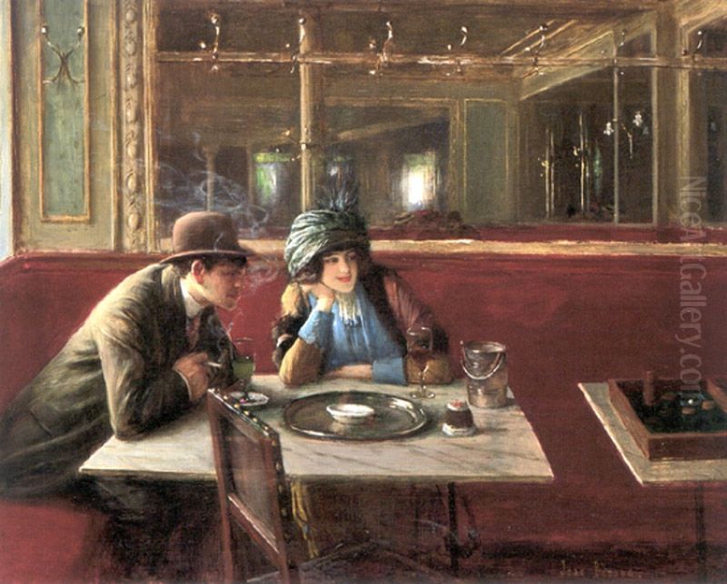 Au Cafe Oil Painting by Jean Beraud