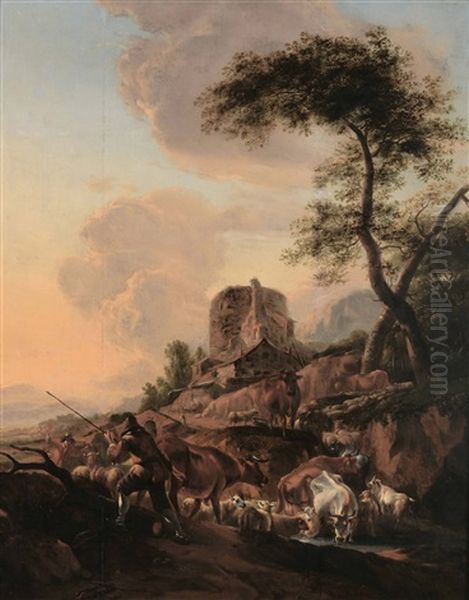 Castello Con Rovine Oil Painting by Nicolaes Berchem