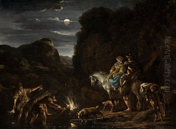 Paisaje Nocturno Con Personajes Oil Painting by Nicolaes Berchem