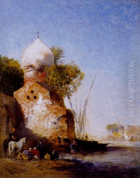 Halte Aux Pieds Du Mausolee Au Bord Du Nil Oil Painting by Narcisse Berchere