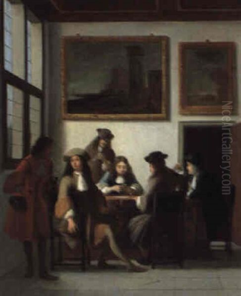 Vornehme Herren Beim Kartenspiel In Einem Hollandischen Haus Oil Painting by Job Adriaensz Berckheyde