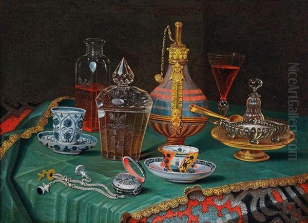 A Still Life With Glass Vessels Oil Painting by Christian Berentz