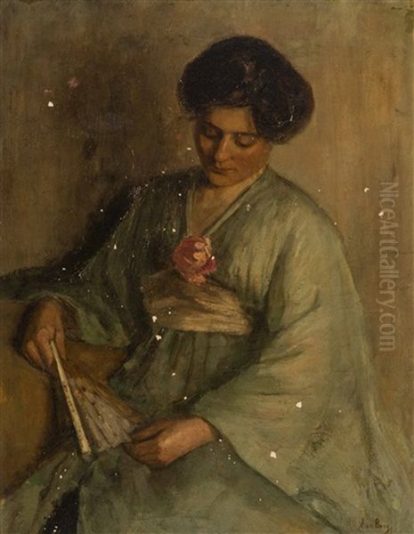 Girl In Kimono Oil Painting by Ans Van Den Berg