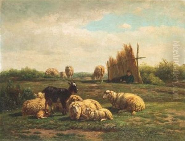 Landschaft Mit Schafen, Ziege Und Hutejunge Oil Painting by Simon Van Den Berg
