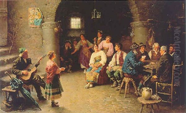 Italian Peasant Life Oil Painting by Francesco Bergamini