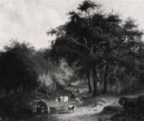 Waldlandschaft Mit Hirten Und Vieh Oil Painting by Bernardus Gerardus Ten Berge