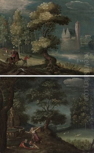 A Wooded River Landscape (+ A Wooded Landscape; Pair) Oil Painting by Christoffel van den Berge