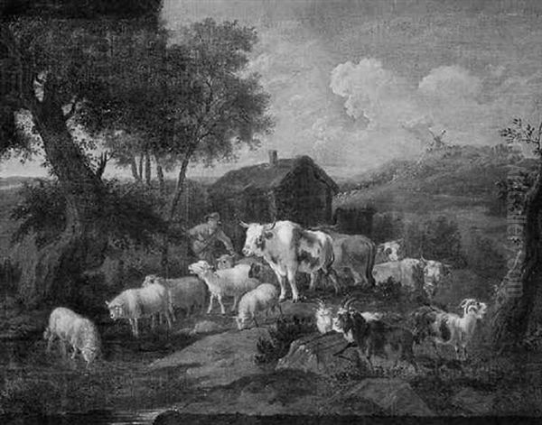 Herder Met Vee Oil Painting by Dirk van Bergen