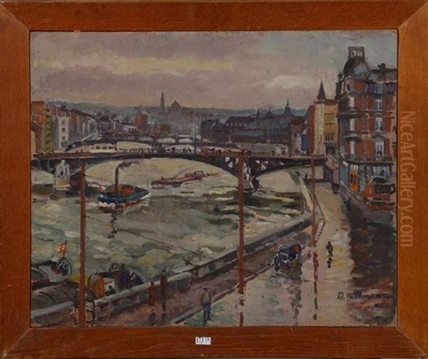 La Meuse A Liege Oil Painting by Mathilde du Monceau de Bergendal