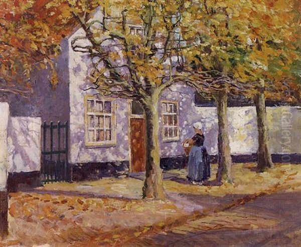 Frau Mit Korb Vor Einem Haus Oil Painting by Mathilde du Monceau de Bergendal