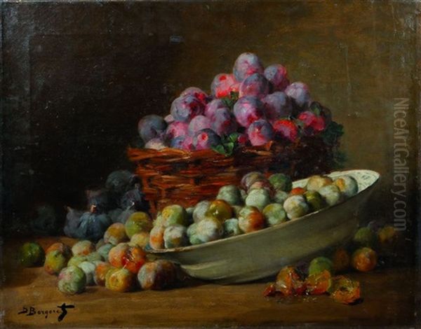Nature Morte Aux Prunes Oil Painting by Denis Pierre Bergeret