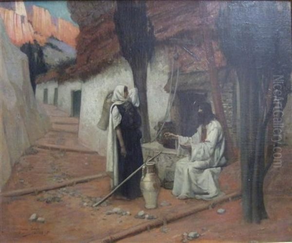 Jesus Et La Samaritaine Oil Painting by Georges Berges