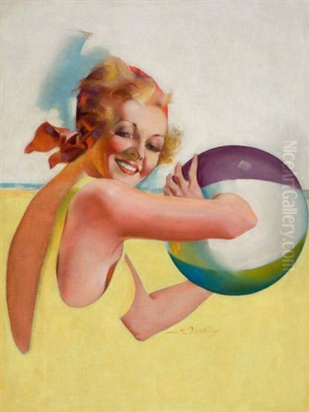 Beach Ball Beauty Oil Painting by Earle Kulp Bergey