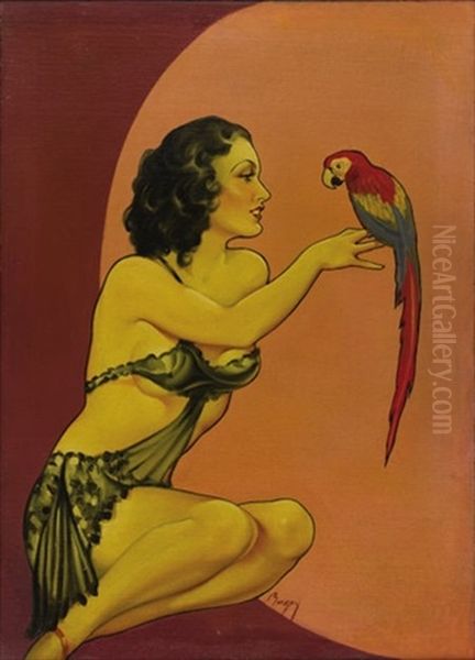 Girl With Parrot (cover Illus. For La Paree Stories) Oil Painting by Earle Kulp Bergey
