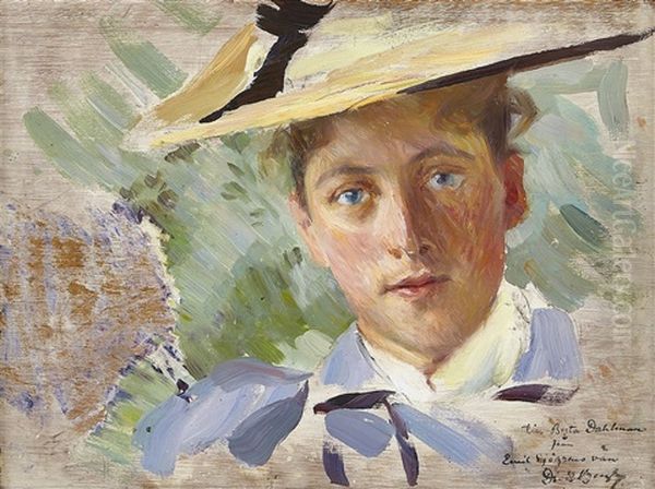 Portratt Av Berta Dahlman Oil Painting by Richard Bergh
