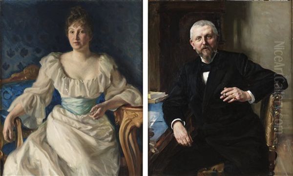 Redaktor Fredrik Vult Von Steijern (+ Maka Gerda, Lrgr; Pair) Oil Painting by Richard Bergh
