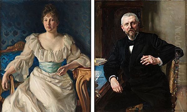 Portratt Av Redaktor Fredrik Vult Von Steijern (+ Portratt Av Hans Maka Gerda; Pair) Oil Painting by Richard Bergh