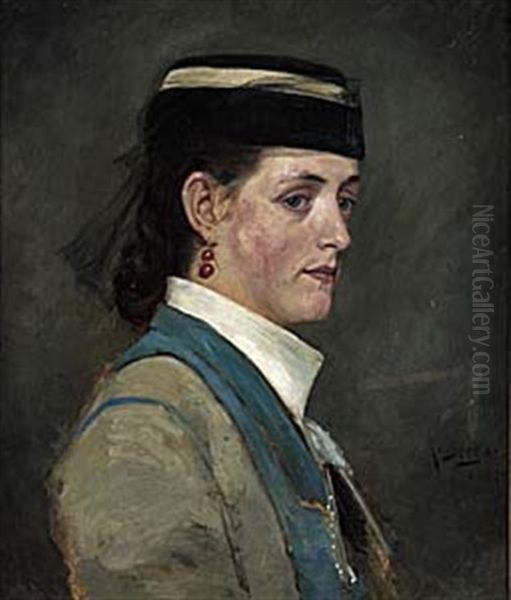 Portratt Av Kvinna I Hatt Med Flor Oil Painting by Richard Bergh